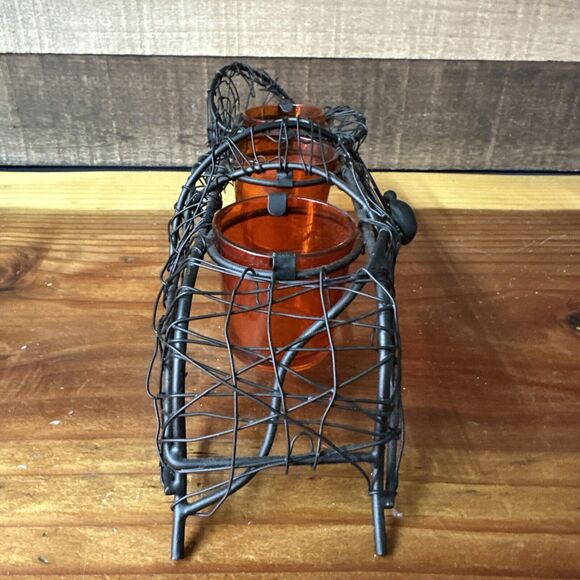 Metal Spider Web 3 Orange Votive Candle Holder Halloween - Picture 4 of 7